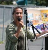 FIRST 5 Santa Clara County Commissioner Cora Tomalinas addresses the attendess of the Educare at Silicon Valley groundbreaking.